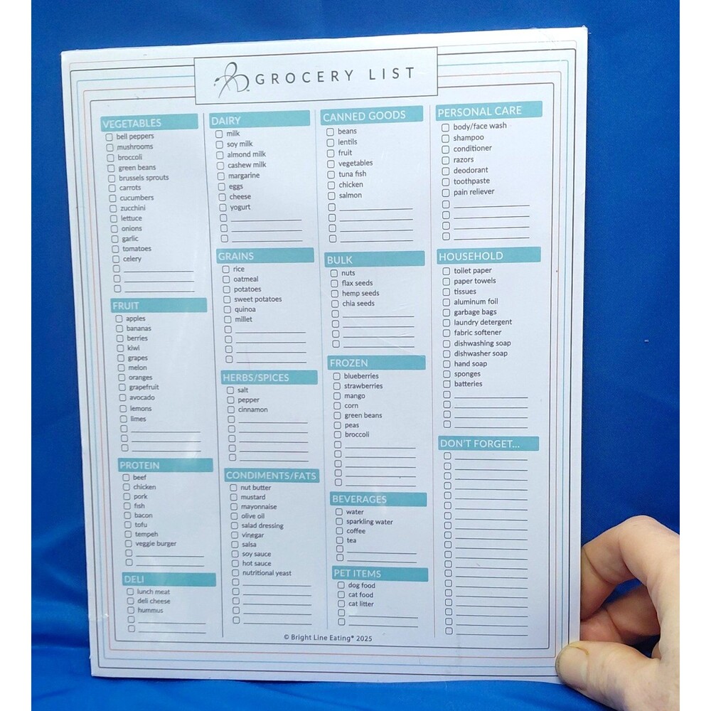 Bright Line Eating Grocery List Note Pad with Checklist Sections, New